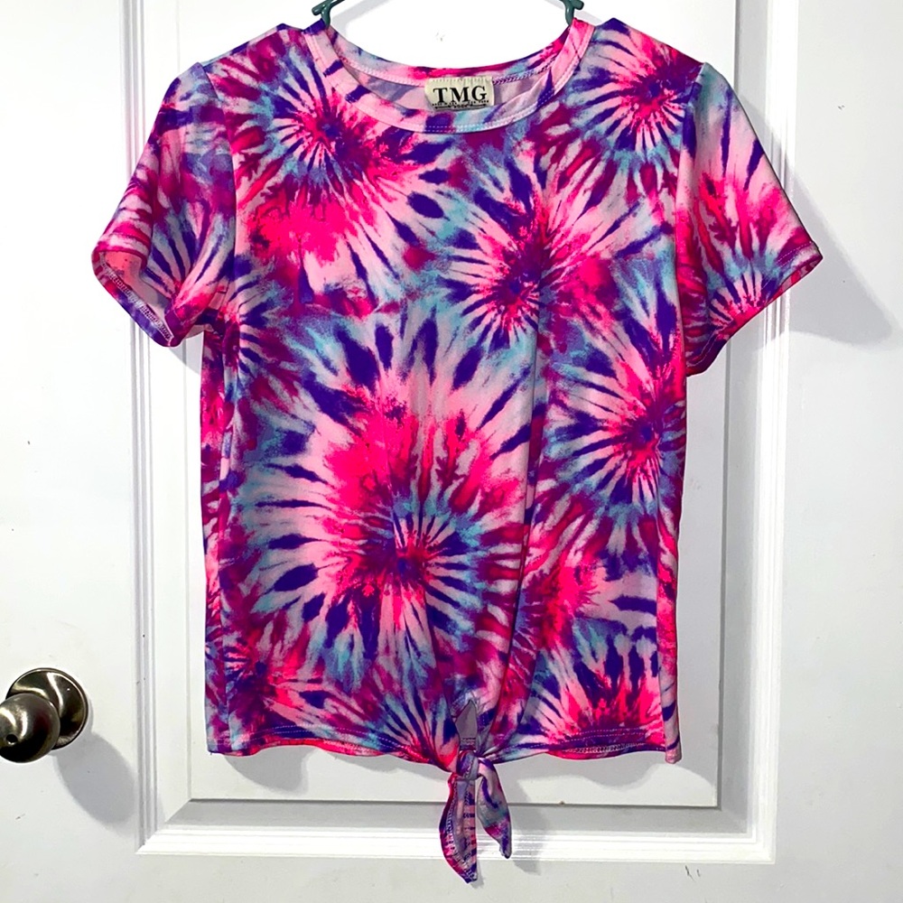 Tie-dye with a slip knot T-shirt multicolored spandex top